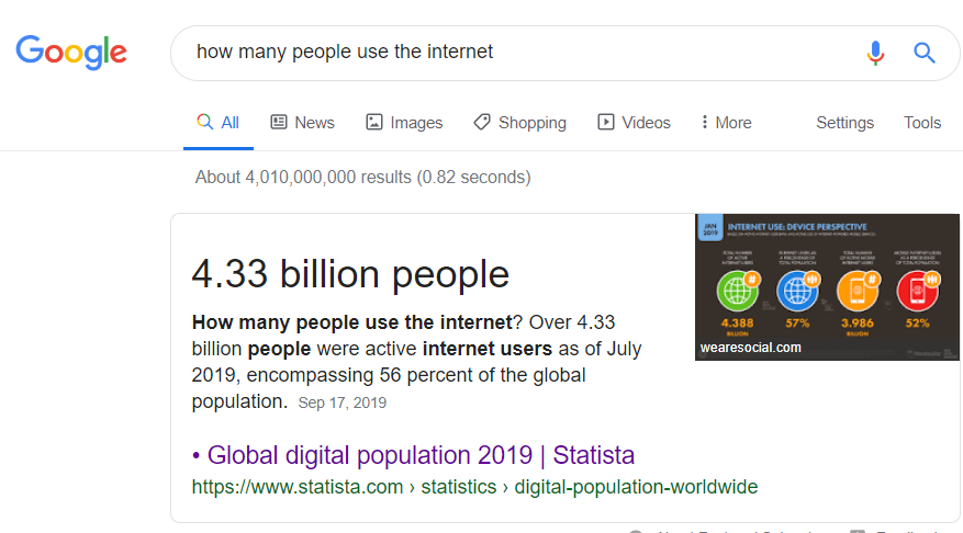 how many people use the internet screenshot