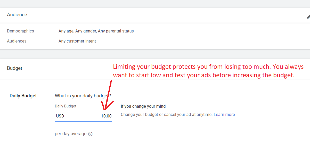 youtube ads budget setting