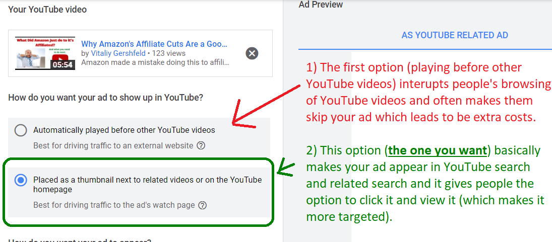 youtube ads how to select them to show
