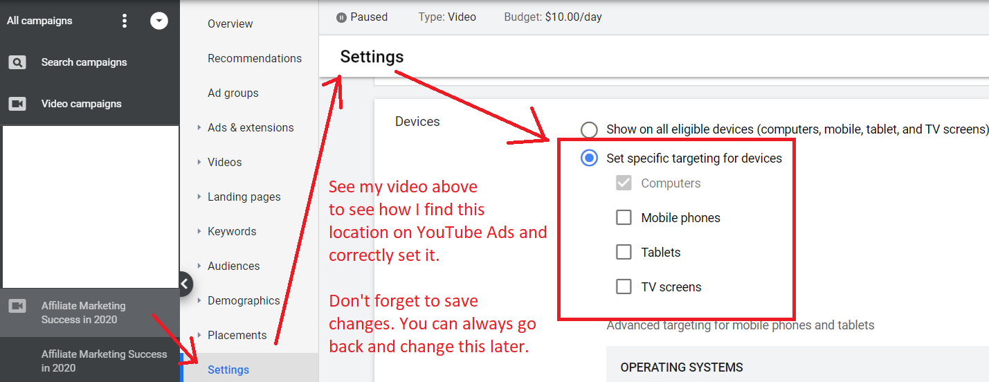 youtube ads how to set devices