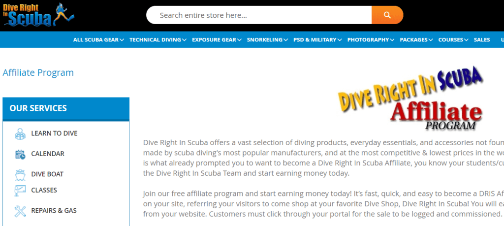 dive right in scuba affiliate program