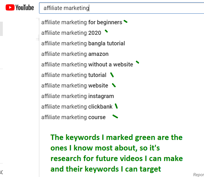 keyword research on youtube example