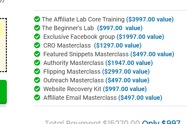 affiliate lab pricing screenshot