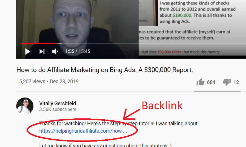 get backlink from youtube option 1