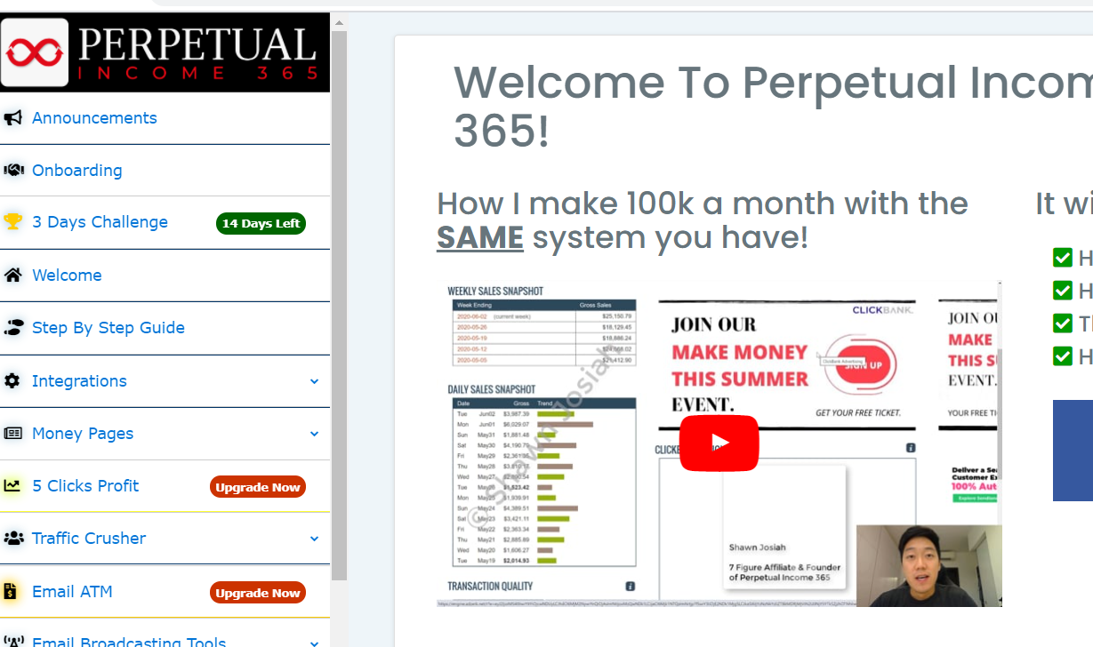 perpetual income 365 members area screenshot