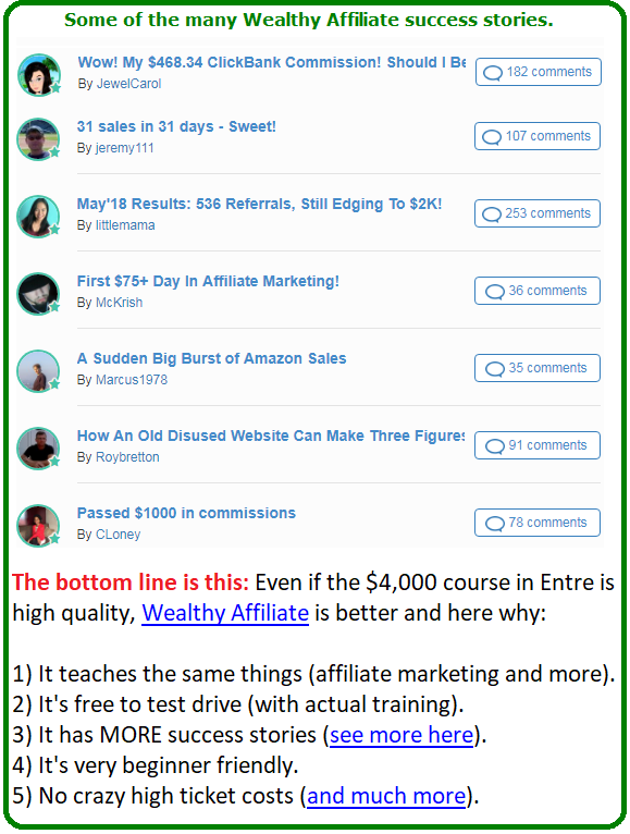 why I recommend wealthy affiliate over entre bundle 07