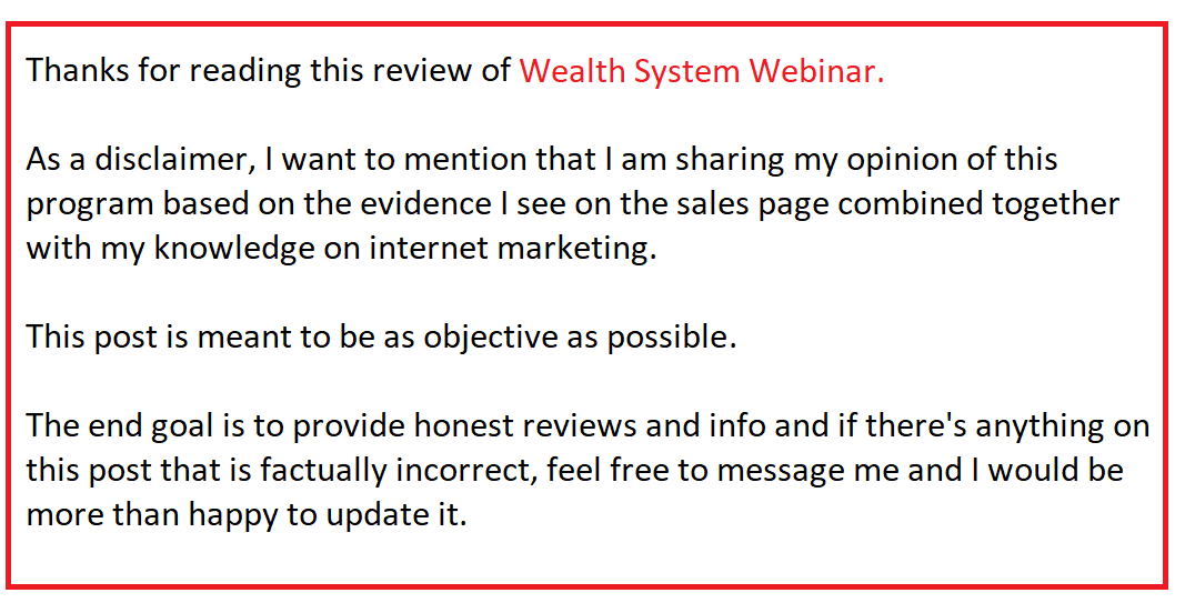 wealth system webinar disclaimer