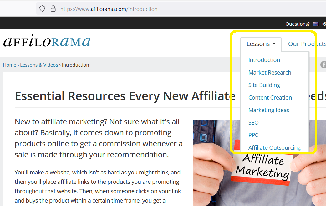 affilorama members area screenshot