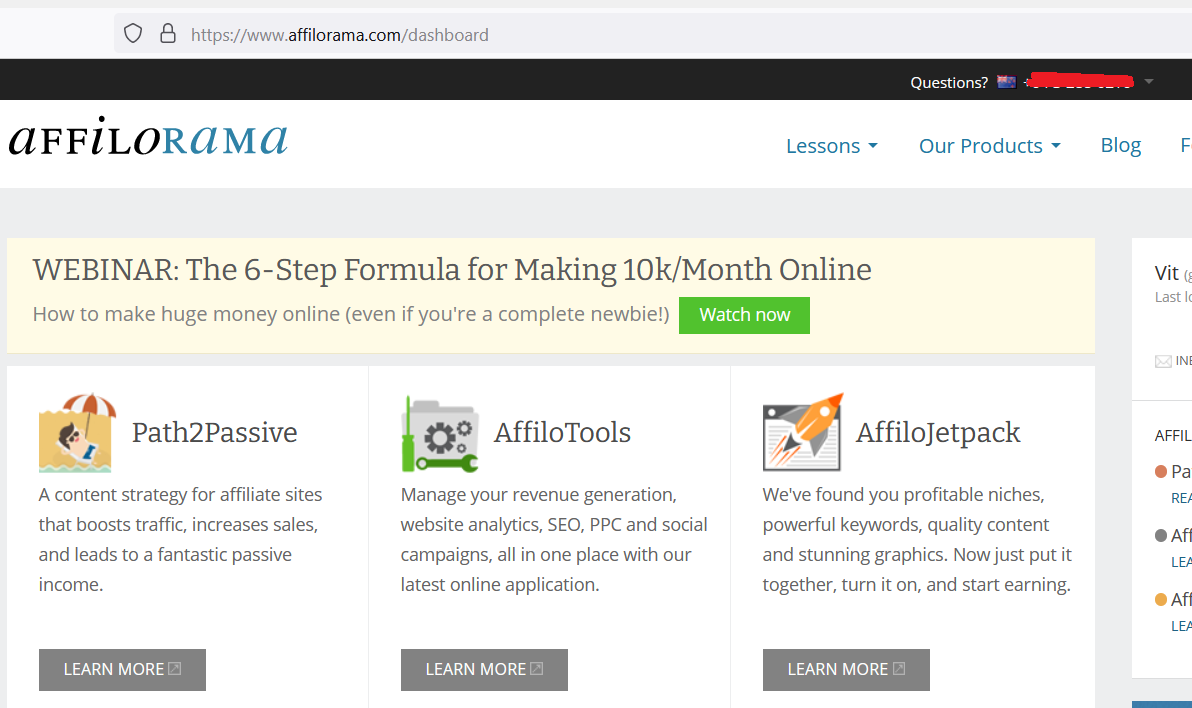 affilorama products screenshot