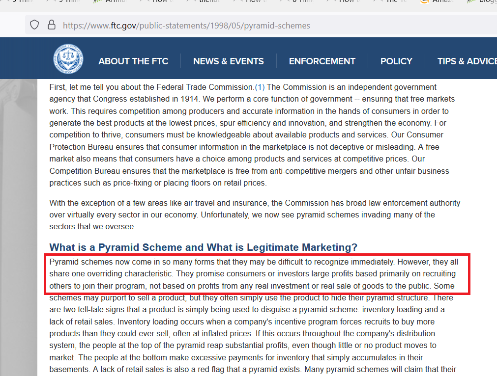 affiliate marketing pyramid scheme ftc screenshot