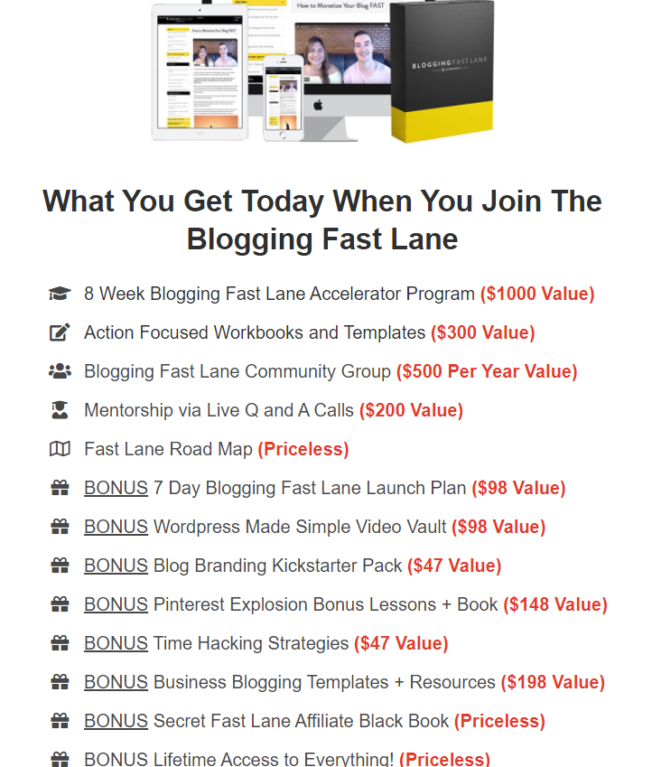 blogging fast lane program details screenshot
