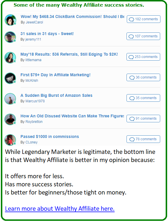 legendary marketer vs wealthy affiliate success stories list