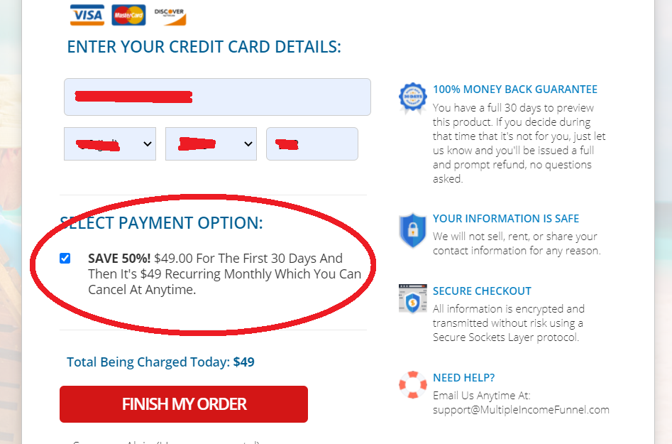 multiple income funnel payment screenshot