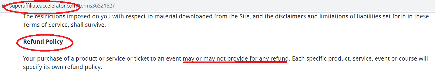 super affiliate accelerator refund policy screenshot