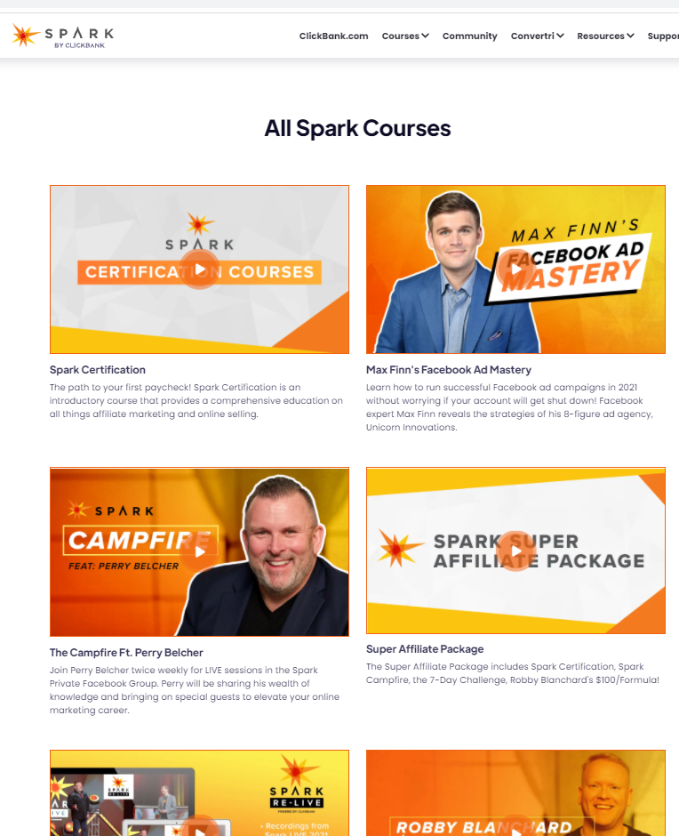 spark by clickbank courses screenshot