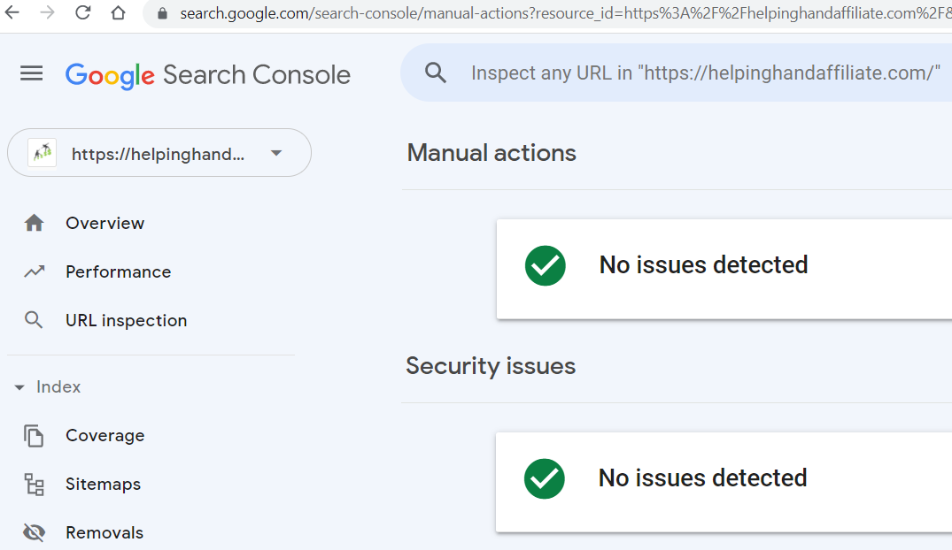 how to check search console for manual actions
