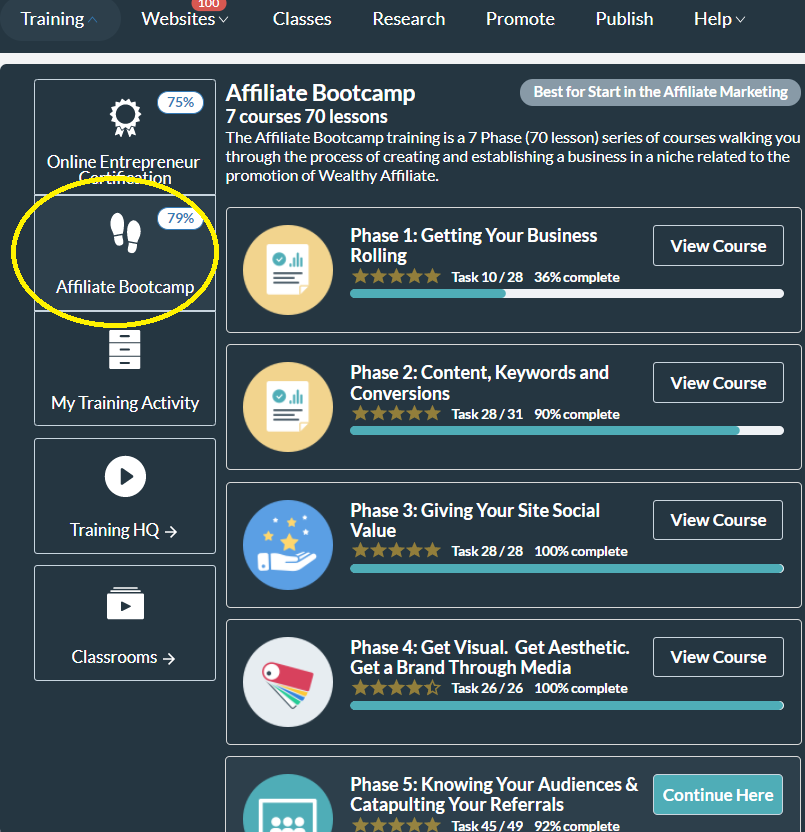 wealthy affiliate bootcamp course screenshot 08
