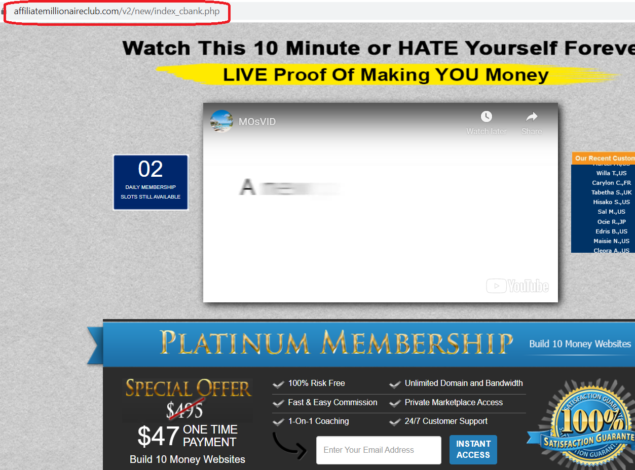 affiliate millionaire club platinum screenshot